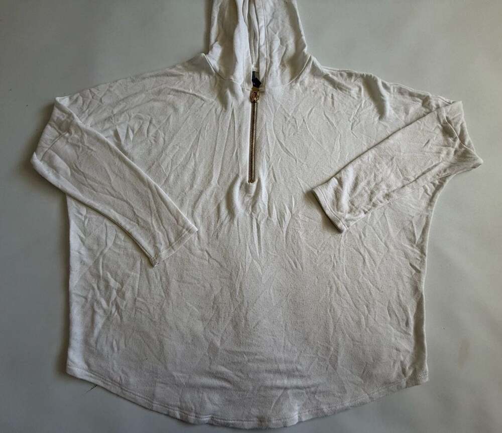 Jolie Hoodie Women White Gold Zip Up Cowl Neck Long Sleeve Pullover Y2K
